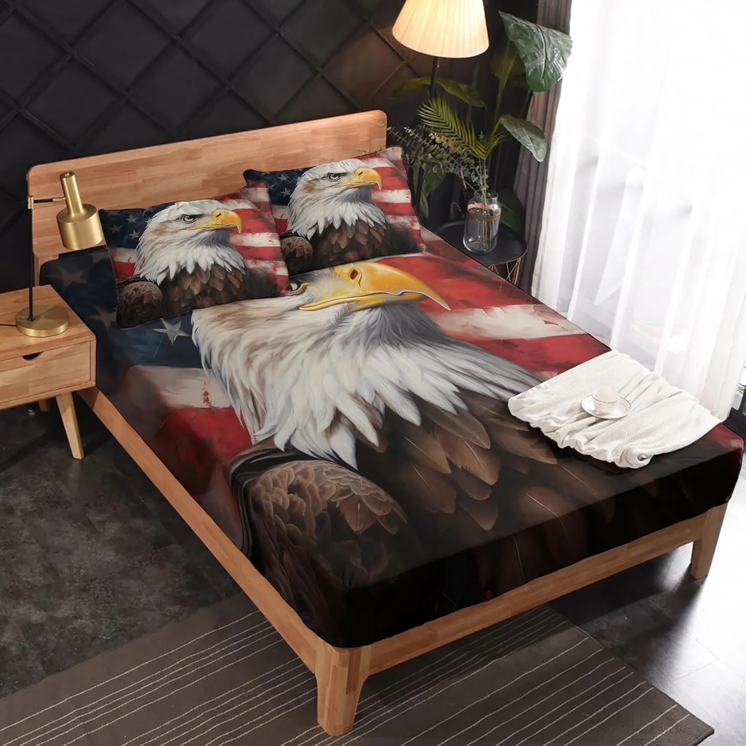 Eagle Sheet Set Twin XL Size, Patriotic Eagle Bed Sheets, American Flag Aesthetic Bedding 3 Piece for Bedroom Decor - 16 Inch Deep Pocket, Super Soft Microfiber & Wrinkle Free