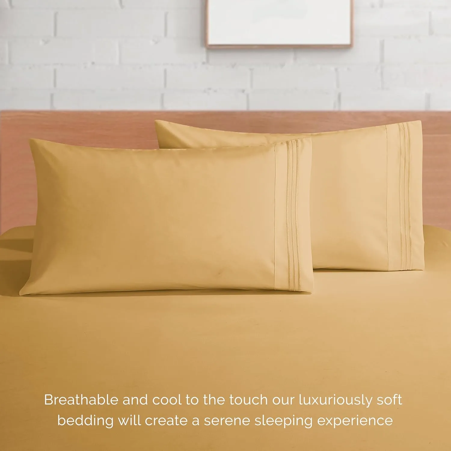 Elegant Comfort Luxury 1500 Premium Hotel Quality Microfiber 4-Piece Sheet Set - Soft, All Around Elastic 18-24 Inches Deep Fitted Sheet - Extra Deep Pocket Sheets, King, Camel-Gold