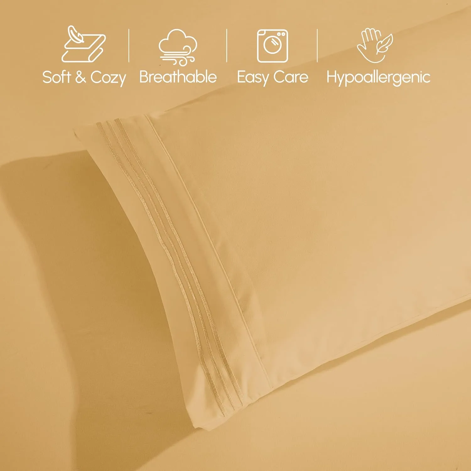 Elegant Comfort Luxury 1500 Premium Hotel Quality Microfiber 4-Piece Sheet Set - Soft, All Around Elastic 18-24 Inches Deep Fitted Sheet - Extra Deep Pocket Sheets, King, Camel-Gold