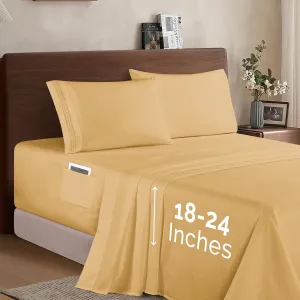 Elegant Comfort Luxury 1500 Premium Hotel Quality Microfiber 4-Piece Sheet Set - Soft, All Around Elastic 18-24 Inches Deep Fitted Sheet - Extra Deep Pocket Sheets, King, Camel-Gold