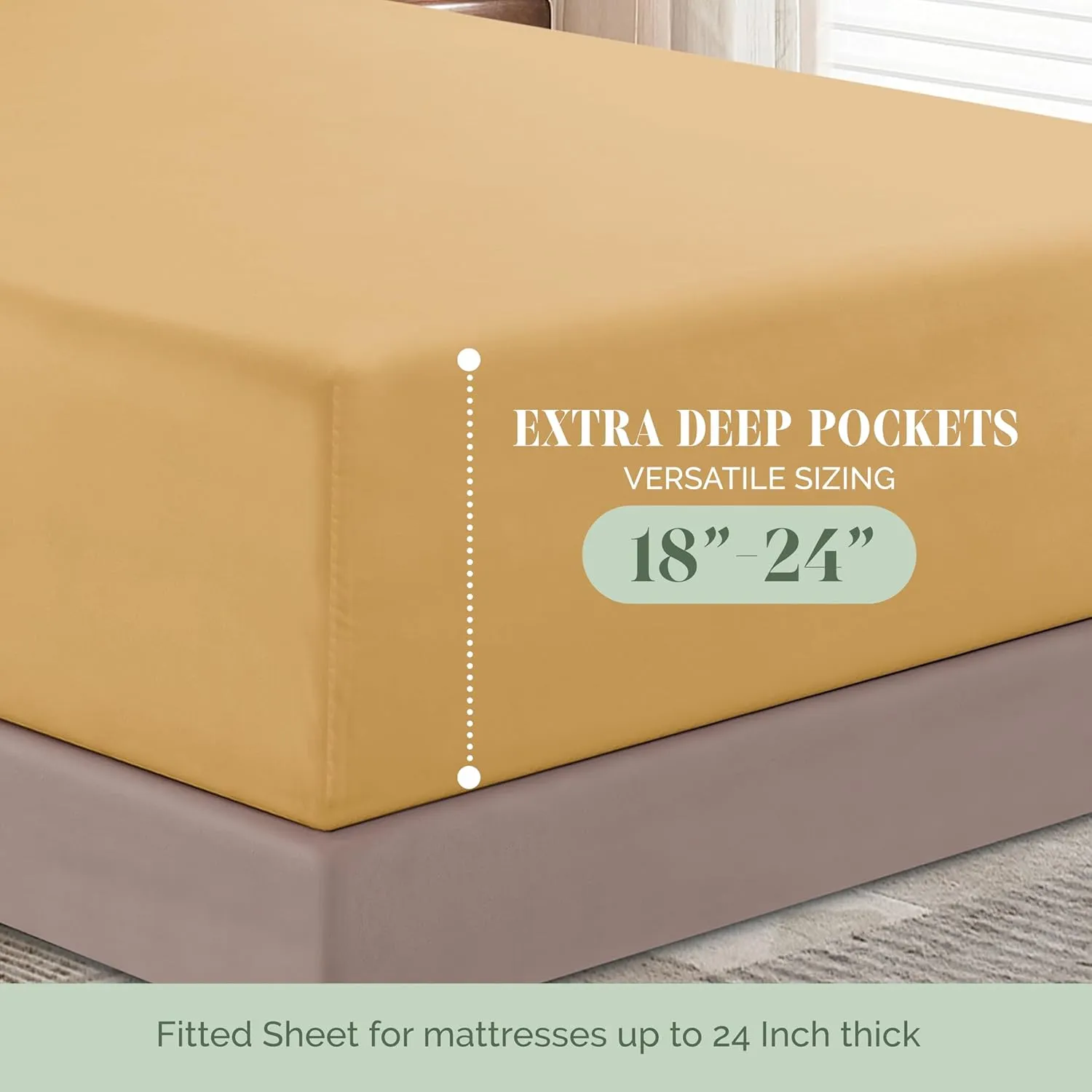 Elegant Comfort Luxury 1500 Premium Hotel Quality Microfiber 4-Piece Sheet Set - Soft, All Around Elastic 18-24 Inches Deep Fitted Sheet - Extra Deep Pocket Sheets, King, Camel-Gold