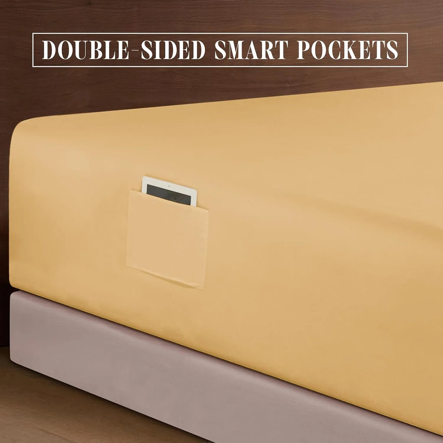 Elegant Comfort Luxury 1500 Premium Hotel Quality Microfiber 4-Piece Sheet Set - Soft, All Around Elastic 18-24 Inches Deep Fitted Sheet - Extra Deep Pocket Sheets, King, Camel-Gold