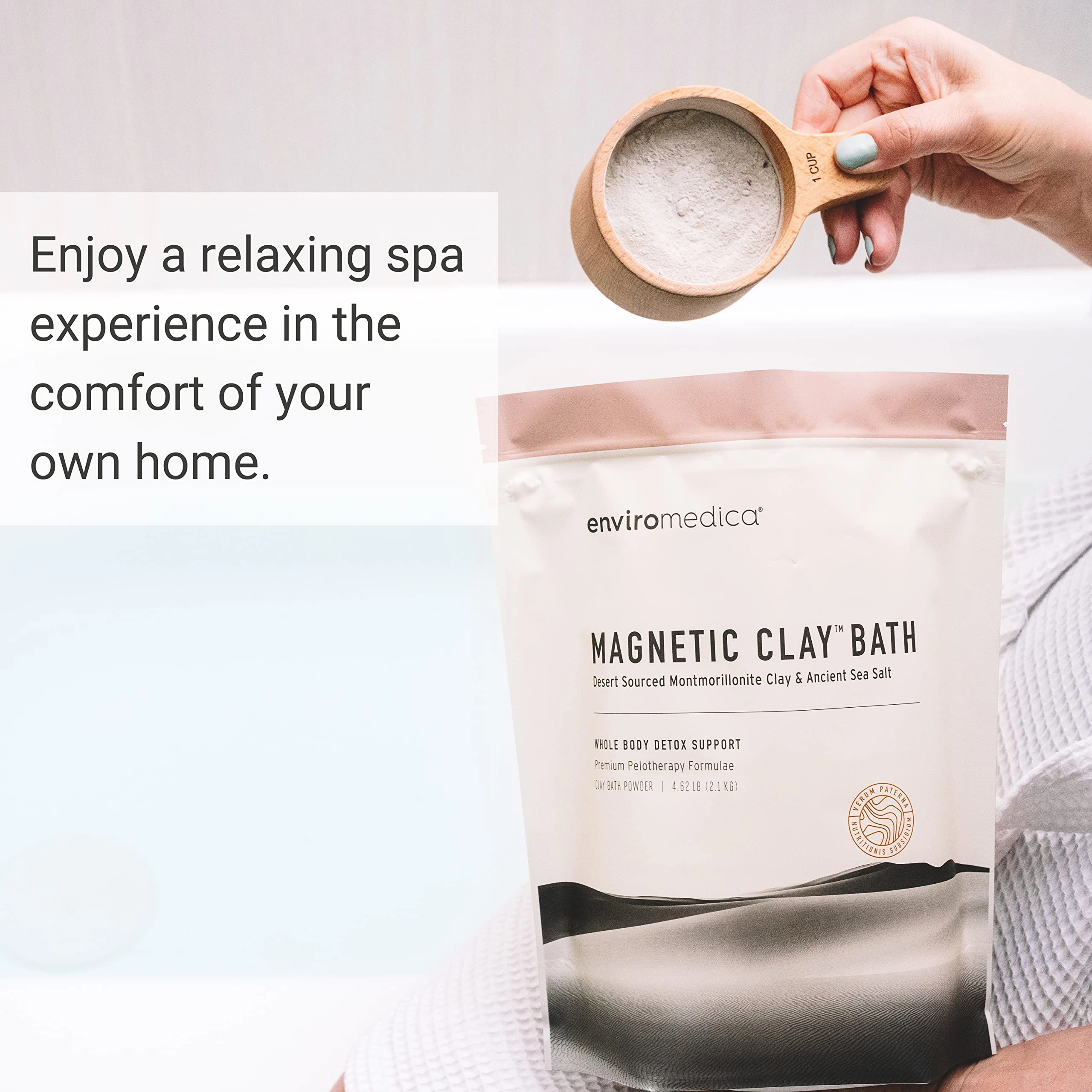 Enviromedica Magnetic Bentonite Clay Bath - Sodium & Calcium Bentonite Clay Bath Soak Powder with Himalayan Salt, Rejuvenating and Cleansing Body, Foot or Clay Mask for Face, 500g
