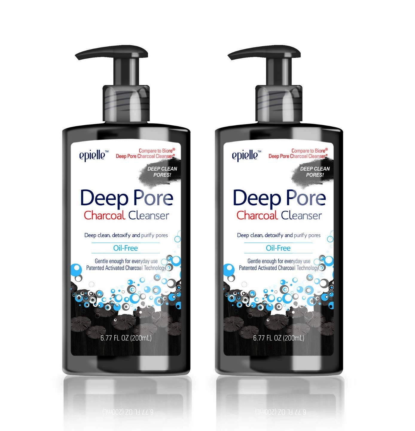 Epielle Deep Pore Charcoal Cleanser 6.77 Fl Oz, 2 Pack, Detoxify and Purify Skin of Dirt and Oil, Oil-Free Cleanser, Energizes Skin with Activated Charcoal, Vegan & Cruelty Free, Easter Gift