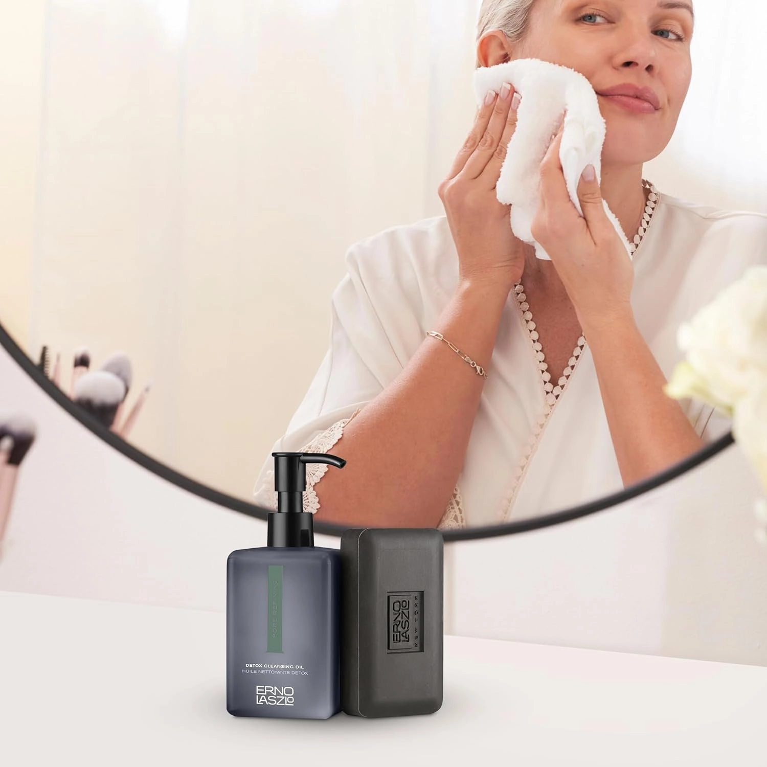Erno Laszlo Detox Cleansing Duo – Oil Cleanser & Sea Mud Bar for Deep Cleansing, Pore Minimizing, and Oil Control, Includes 6.4 fl. oz. Cleanser and 3.5 oz. Bar Soap