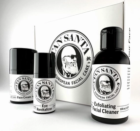European Facial Care Set For Men - Face Cream, Eye Revitalizer, Exfoliating Facial Cleanser