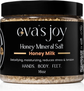 Eva's Joy Honey Milk Mineral Bath and Foot Soak, Made with Epsom Salt Crystals for Relaxation & Soft Skin, Oil-Free, Nourishing, Comforting Soak, 16 oz
