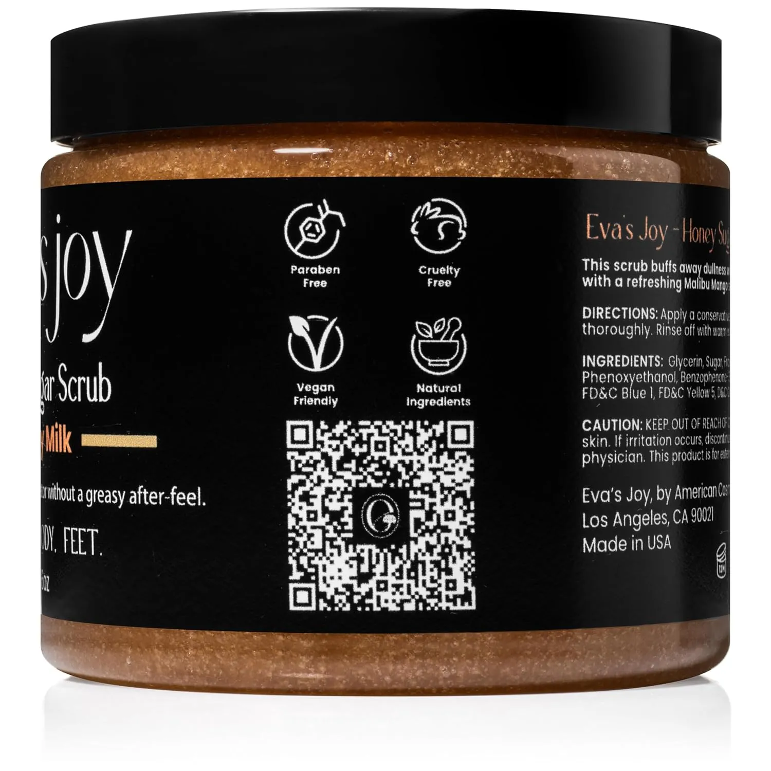 Eva’s Joy Honey Milk Sugar Scrub, Hydrating & Exfoliating, Moisturizing & Skin-Smoothing, Reduces Rough Patches, Gentle Body Scrub, 16 oz