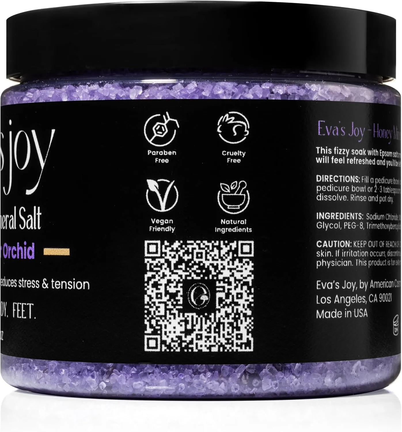 Eva's Joy Lavender Orchid Mineral Bath and Foot Soak, Made with Epsom Salt Crystals, Oil-Free, Exfoliating & Nourishing, Relaxing Lavender Scent, Cleanses & Hydrates Skin, 16 oz