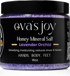 Eva's Joy Lavender Orchid Mineral Bath and Foot Soak, Made with Epsom Salt Crystals, Oil-Free, Exfoliating & Nourishing, Relaxing Lavender Scent, Cleanses & Hydrates Skin, 16 oz