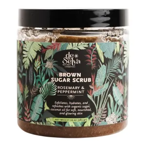 Exfoliating Sugar Scrub with Rosemary & Peppermint – Organic Brown Sugar Body Scrub for Smooth, Hydrated Skin – Deeply Moisturizing & Invigorating – Vegan, Cruelty-Free, 10 oz