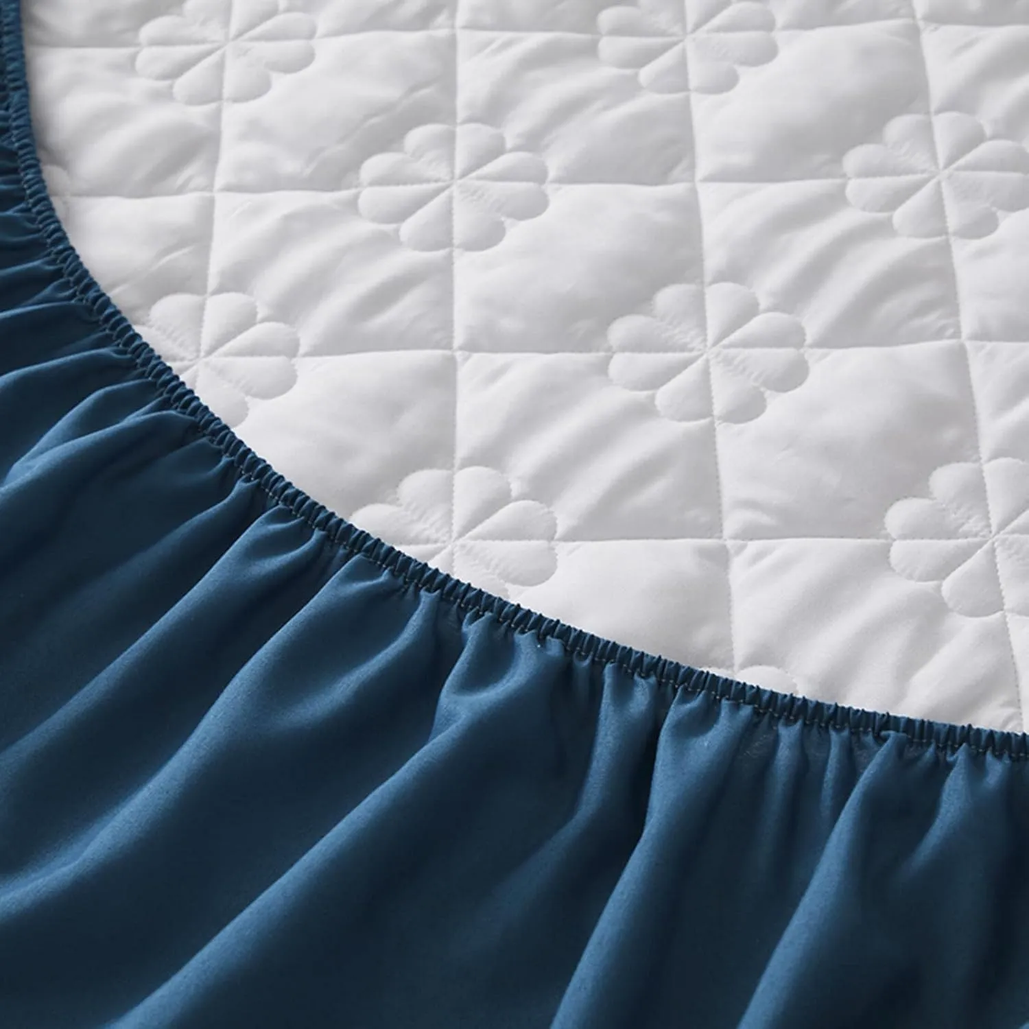 Extra Deep Pocket Fitted Sheet|Soft Breathable Bed Sheet|Non-Slip Non Pilling Protective Cover for Bed Mattress|Warmth Cotton Bedding Sheet|18”-24” Quilted Fitted Sheet (Dark Blue, King)