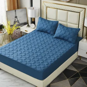 Extra Deep Pocket Fitted Sheet|Soft Breathable Bed Sheet|Non-Slip Non Pilling Protective Cover for Bed Mattress|Warmth Cotton Bedding Sheet|18”-24” Quilted Fitted Sheet (Dark Blue, King)