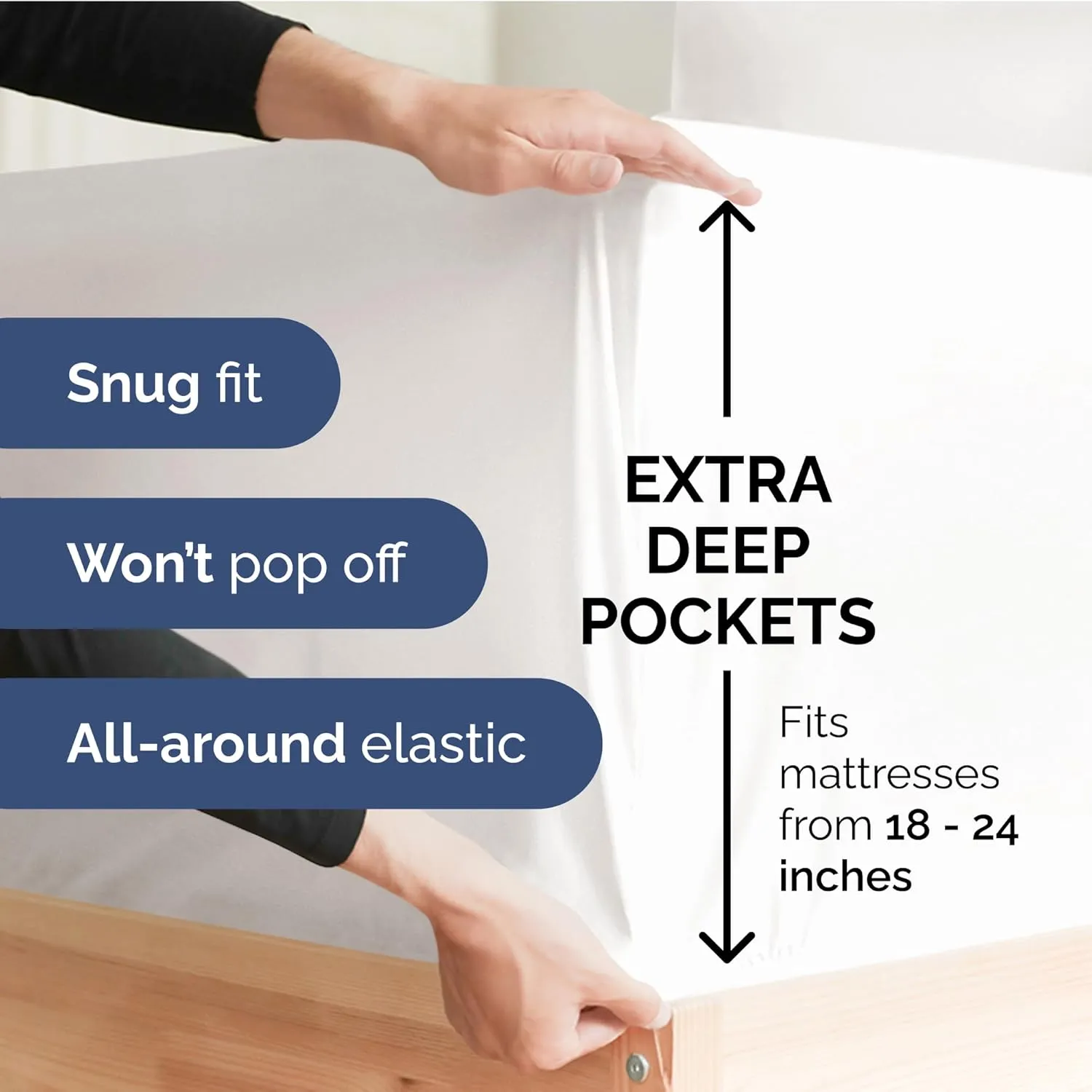 Extra Deep Twin Fitted Sheet - Hotel Luxury Single Fitted Sheet Only - Easily Fits 18 inch to 24 inch Mattress - Ultra Soft, Wrinkle Free with Extra Deep Pockets - Breathable & Comfy - Antique White