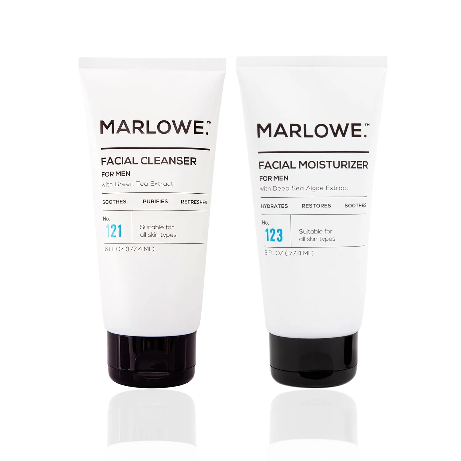 Face Cleanser & Moisturizer Skin Care Duo, No. 121 Facial Cleanser 6 oz & No. 123 Facial Moisturizer 6 oz with Green Tea & Deep Sea Algae Extracts, Purifies, Hydrates, Refreshes & Soothes