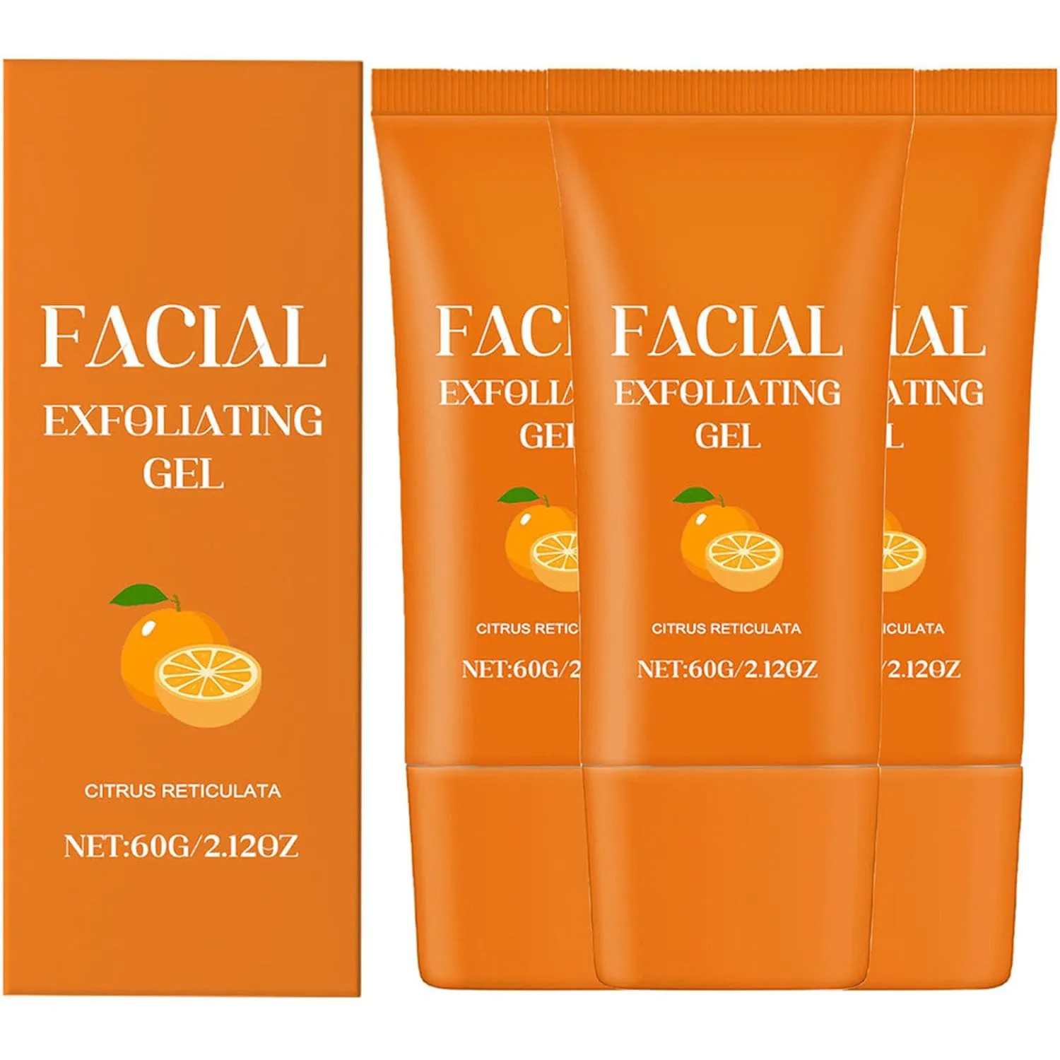 Facial Exfoliating Gel Orange, Facial Exfoliation Gel, Face Hydrating Cleansing Gels, Orange Exfoliating Moisturizing Face Gels (3pcs)