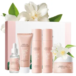 Facial Skin Care Set,Camellia Travel Cleanser, Toner, Essence,Lotion,Face Cream for Hydrating Skin,Vegan & Cruelty-Free Mini Gift Kit(5 Piece)