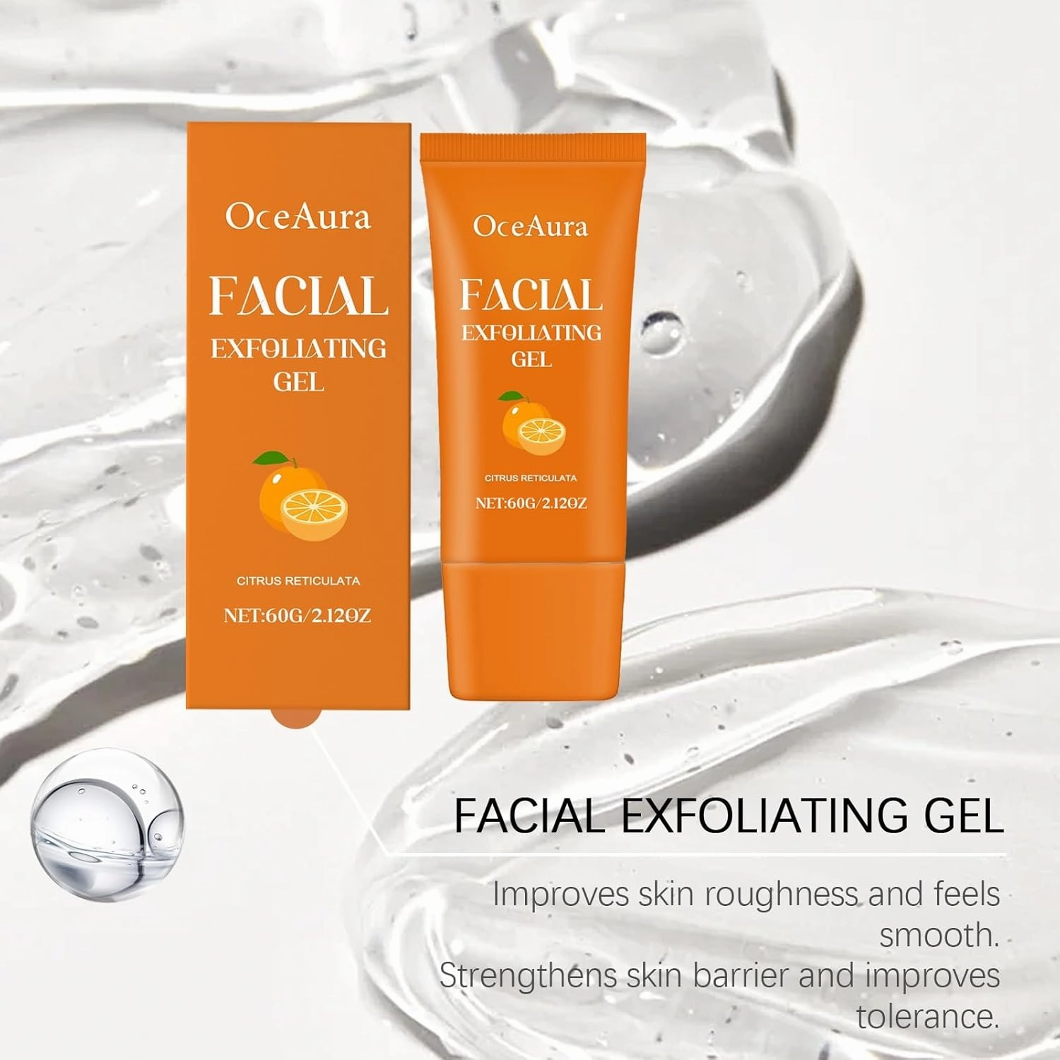 Facial Exfoliating Gel, Deep Purifying Cleansing Exfoliating Gel for Face Body Skin, Orange Enzyme Moisturizing Facial Scrub Exfoliator 60g(2pcs)