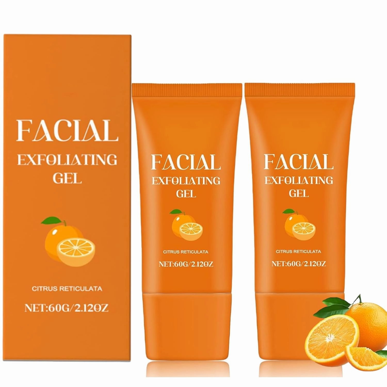 Facial Exfoliating Gel, Facial Exfoliant Gel, Deep Cleansing Exfoliating Scrub Face Body Skin, Moisturizing Facial Exfoliator Orange for Women, Hydrating & Skin Radiance (2pcs)