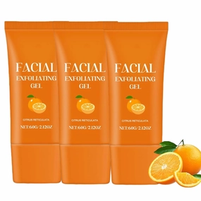 Facial Exfoliating Gel, Facial Exfoliant Gel, Deep Cleansing Exfoliating Scrub Face Body Skin, Moisturizing Facial Exfoliator Orange for Women, Hydrating & Skin Radiance (3pcs)