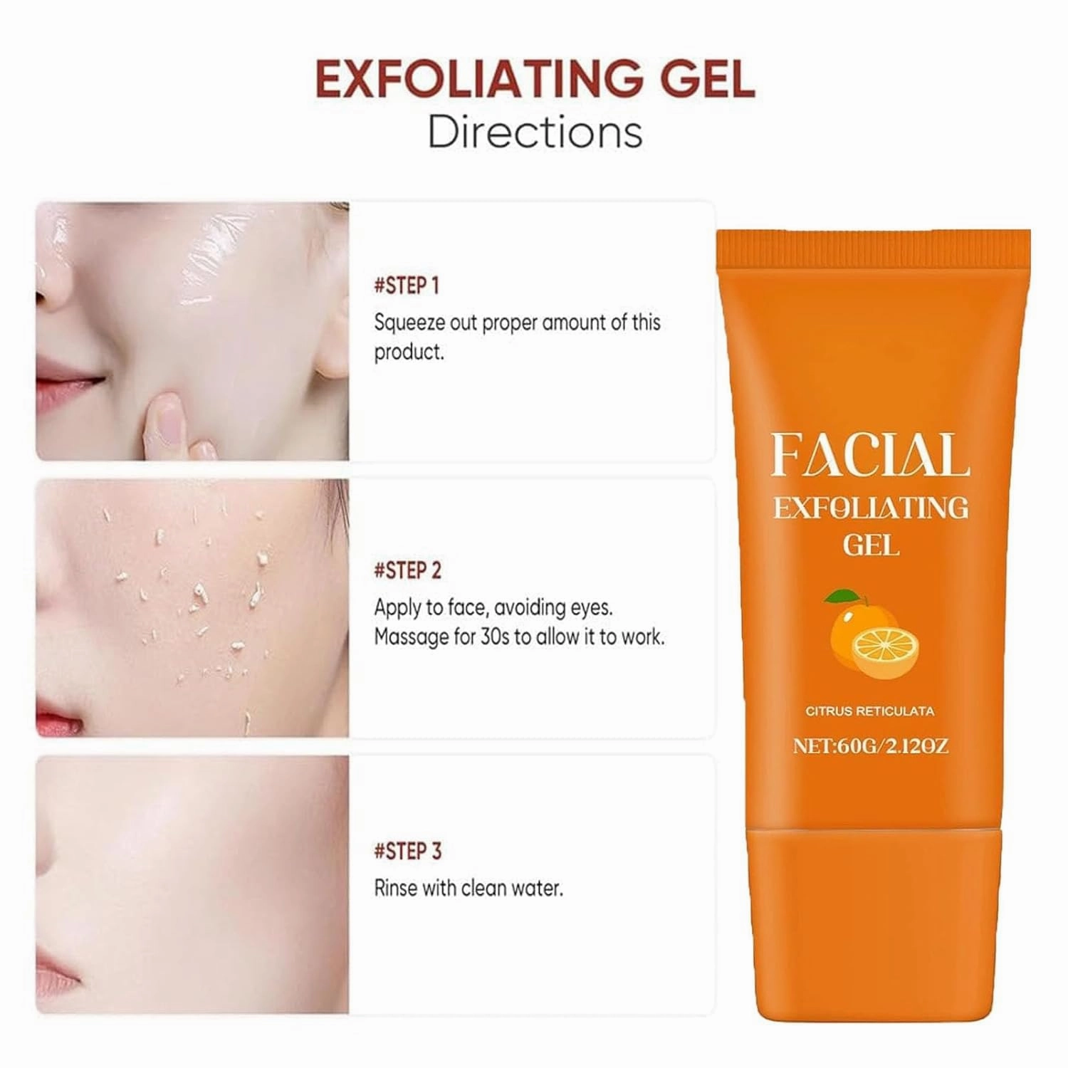 Facial Exfoliating Gel,Purifying Exfoliating Gel, Deep Cleansing Moisturizing Scrub with Natural Orange Extract,Smooth Skin Care, All Skin Types (3pcs, 2.12oz)