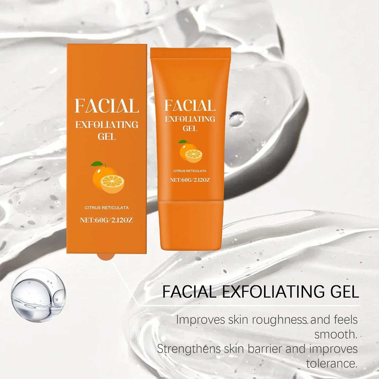 Facial Exfoliating Gel,Purifying Exfoliating Gel, Deep Cleansing Moisturizing Scrub with Natural Orange Extract,Smooth Skin Care, All Skin Types (3pcs, 2.12oz)