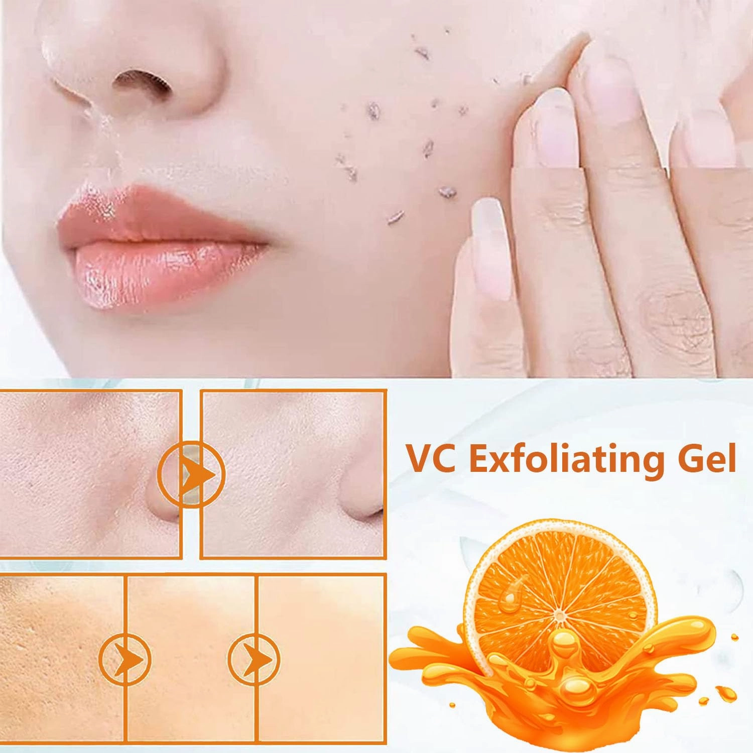 Facial Exfoliating Gel, Purifying Exfoliating Gel, Orange Whitening Scrub, Deep Cleansing Moisturizing Scrub with Natural Orange Extract (3pcs)