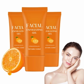 Facial Exfoliating Gel, Purifying Exfoliating Gel, Orange Whitening Scrub, Deep Cleansing Moisturizing Scrub with Natural Orange Extract (3pcs)
