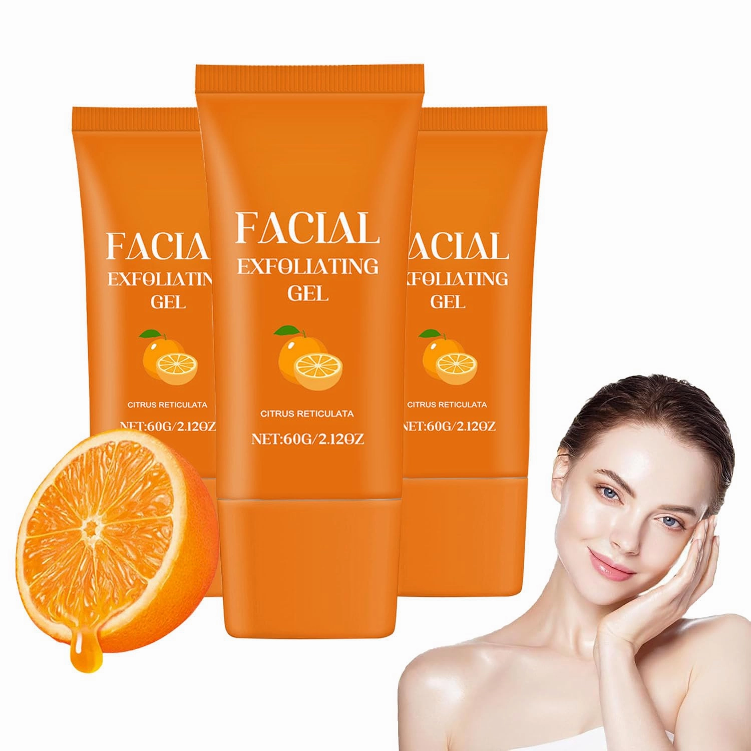 Facial Exfoliating Gel, Purifying Exfoliating Gel, Orange Whitening Scrub, Deep Cleansing Moisturizing Scrub with Natural Orange Extract (3pcs)