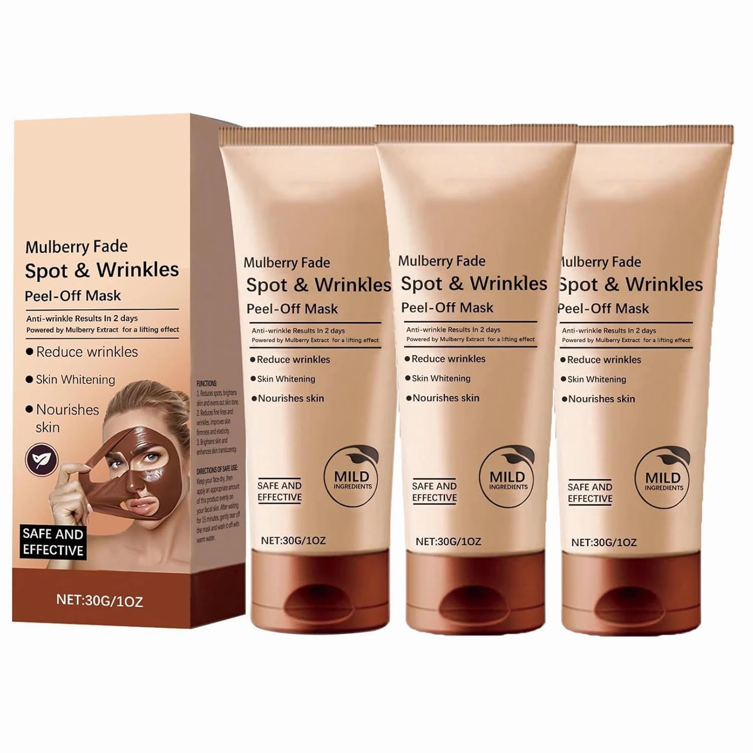 Fade Spot & Wrinkles Peel off Mask, Anti-Aging Anti-Wrinkle Tear-Off Mask, Herbal Spots Peel-Off Facial Masks, Powered by Mulberry Extract for Deep Nourishes, Lifting Skin & Anti-Wrinkle (3Pcs)