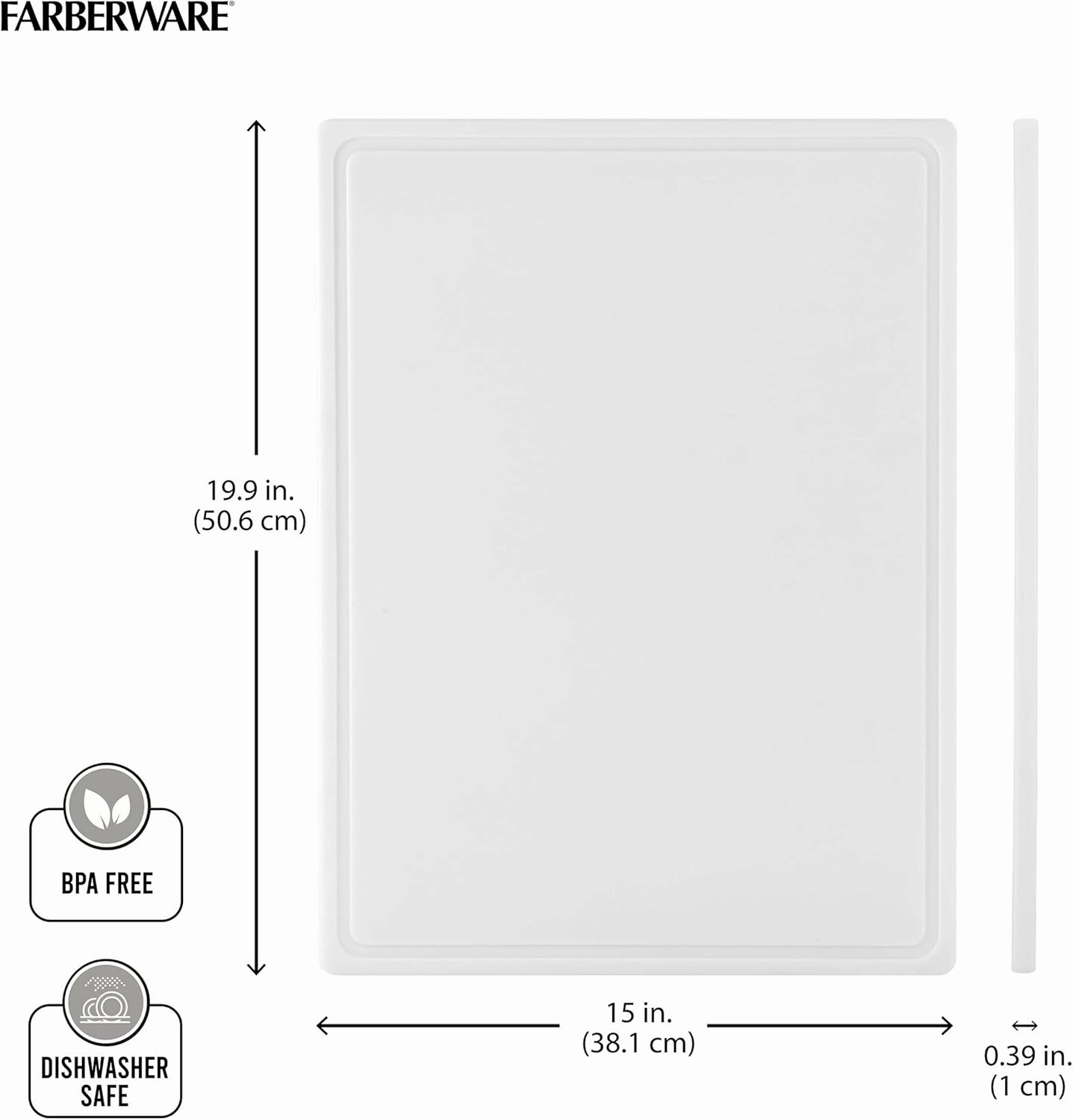 Farberware Extra-Large Plastic Cutting Board with Perimeter Juice Groove, Dishwasher-Safe Kitchen Chopping Board, 15x20-Inch, White