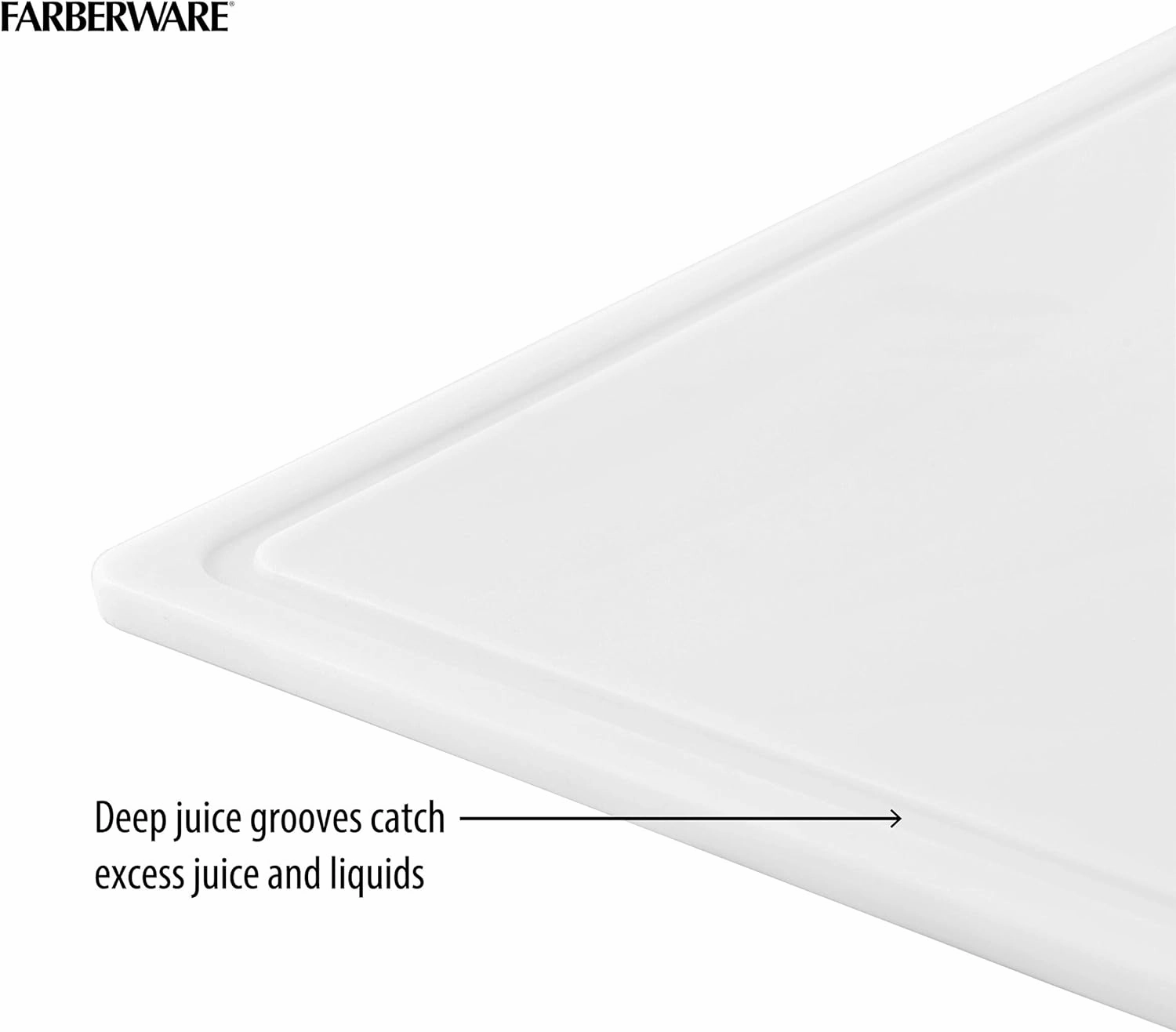 Farberware Extra-Large Plastic Cutting Board with Perimeter Juice Groove, Dishwasher-Safe Kitchen Chopping Board, 15x20-Inch, White