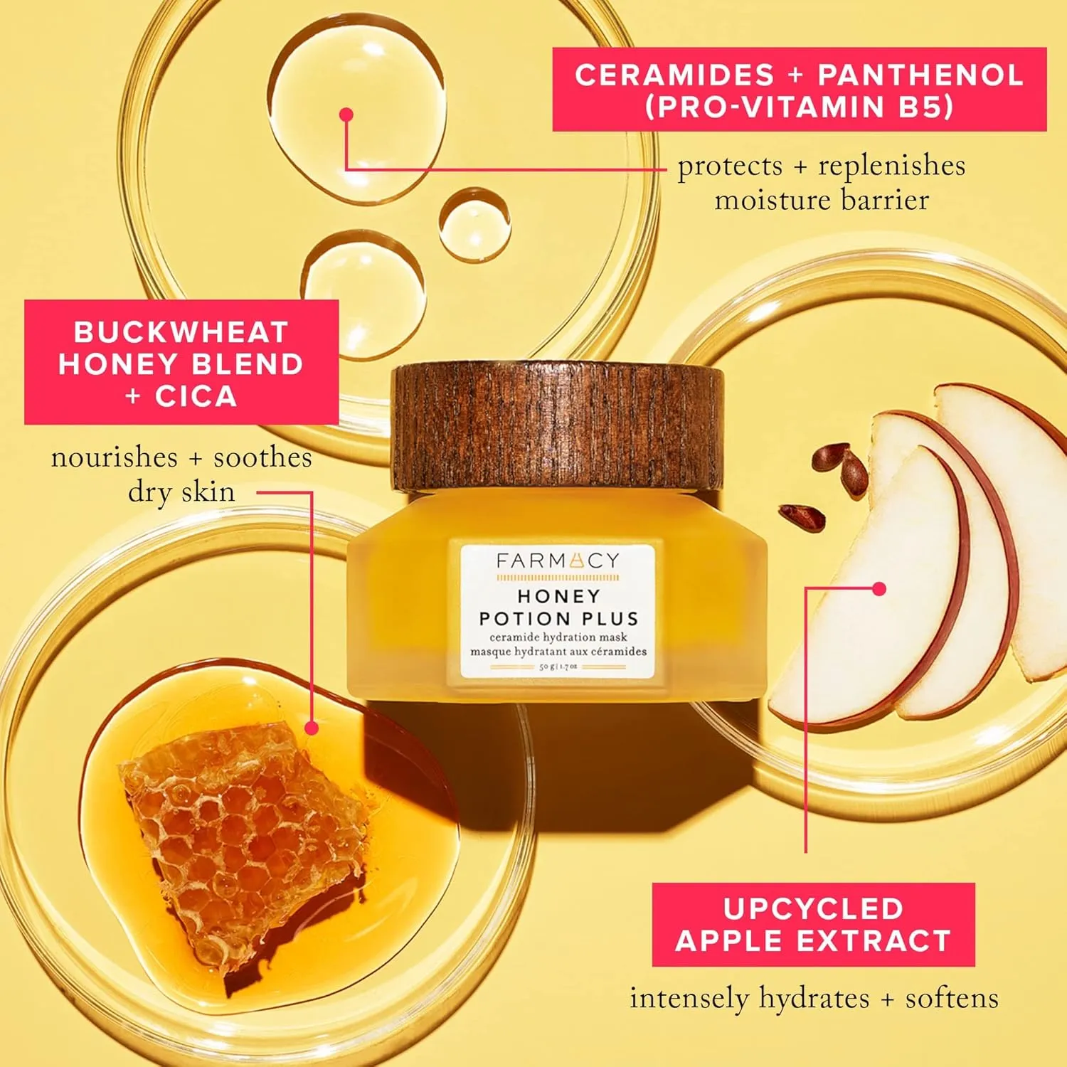 Farmacy Hydrating Face Mask - Honey Potion Plus Nourishing Skincare Facial Mask with Niacinamide, Ceramides   Pro-Vitamin B5 to Protect   Replenish Moisture Barrier (50g)