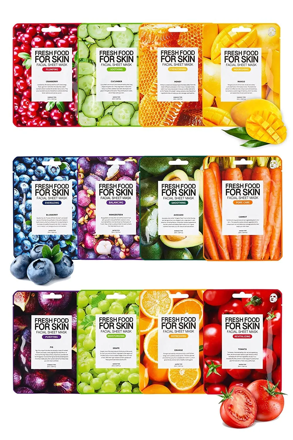 FARMSKIN Organic Face Mask, 12 pcs - Hydrating, Moisturizing, Brightening, Soothing, Cruelty-Free