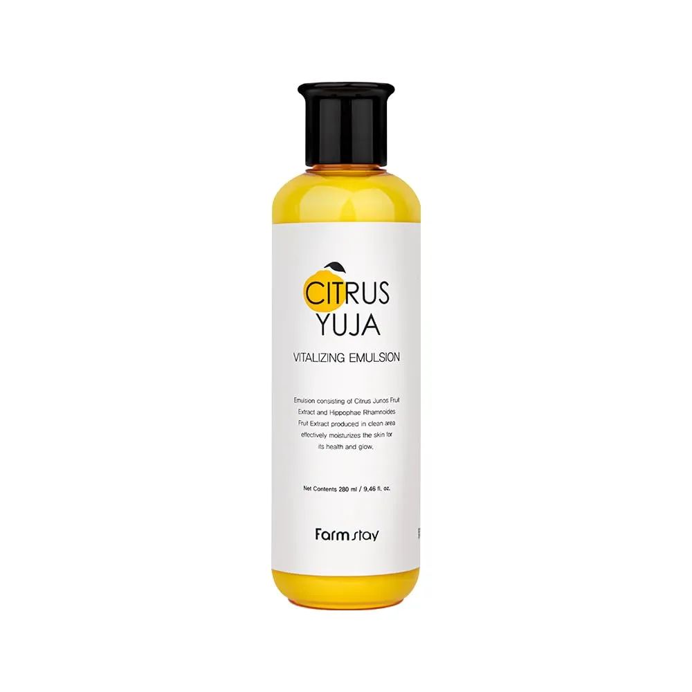 Farmstay Citrus Yuja Vitalizing Emulsion – Vitamin C Face Moisturizer for Dry & Sensitive Skin, Dark Spot Correcting, Deep Hydrating for Glowing Skin, Korean Skin care, for Women & Men, 9.46 fl. oz.