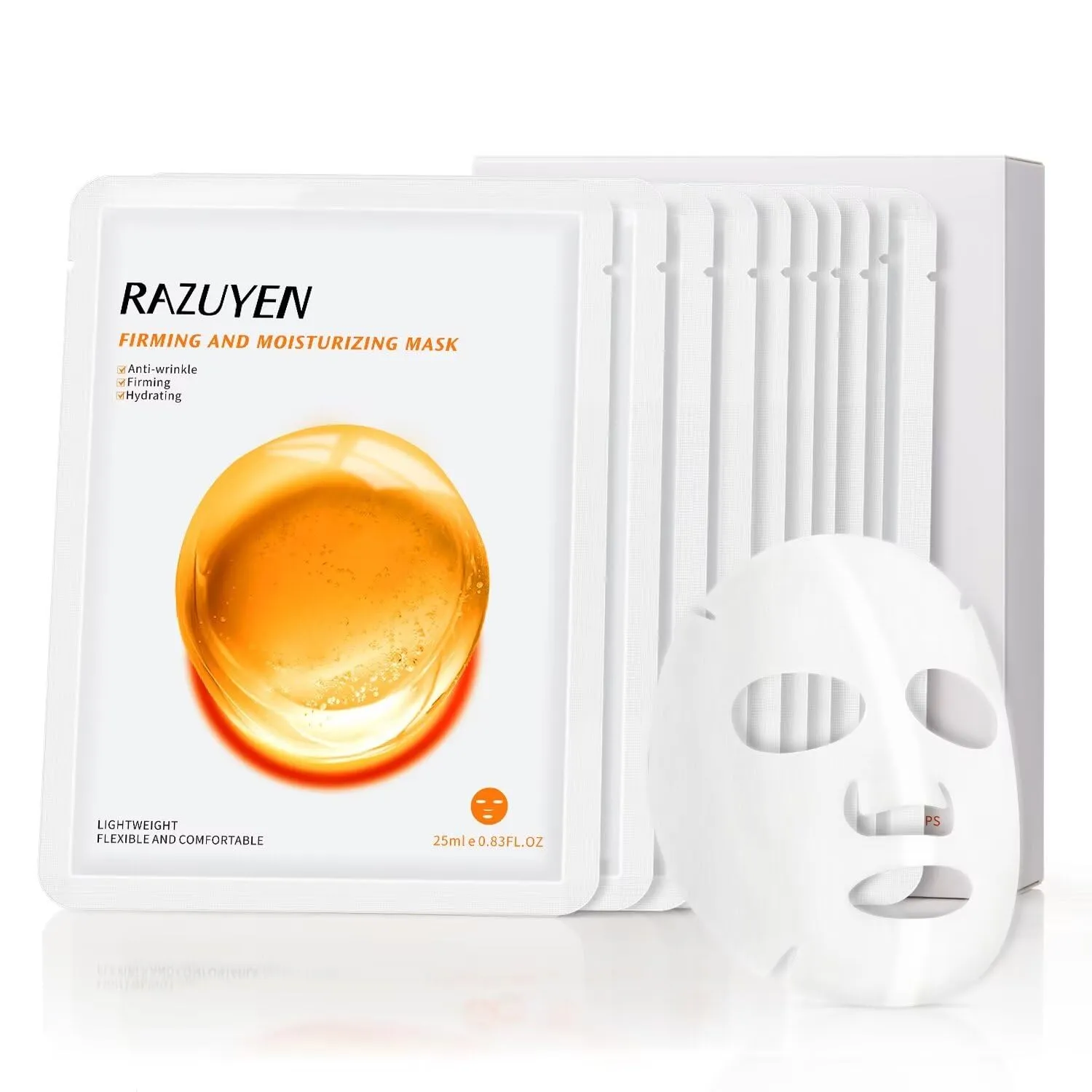 Firming and Moisturizing Sheet Face Masks with Hyaluronic Acid and Peptides, Reduce Fine Lines and Wrinkles, Hydrating & Anti-Aging Spa Face Mask, Facial Skin Care (Pack of 10)