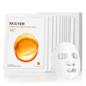 Firming and Moisturizing Sheet Face Masks with Hyaluronic Acid and Peptides, Reduce Fine Lines and Wrinkles, Hydrating & Anti-Aging Spa Face Mask, Facial Skin Care (Pack of 10)