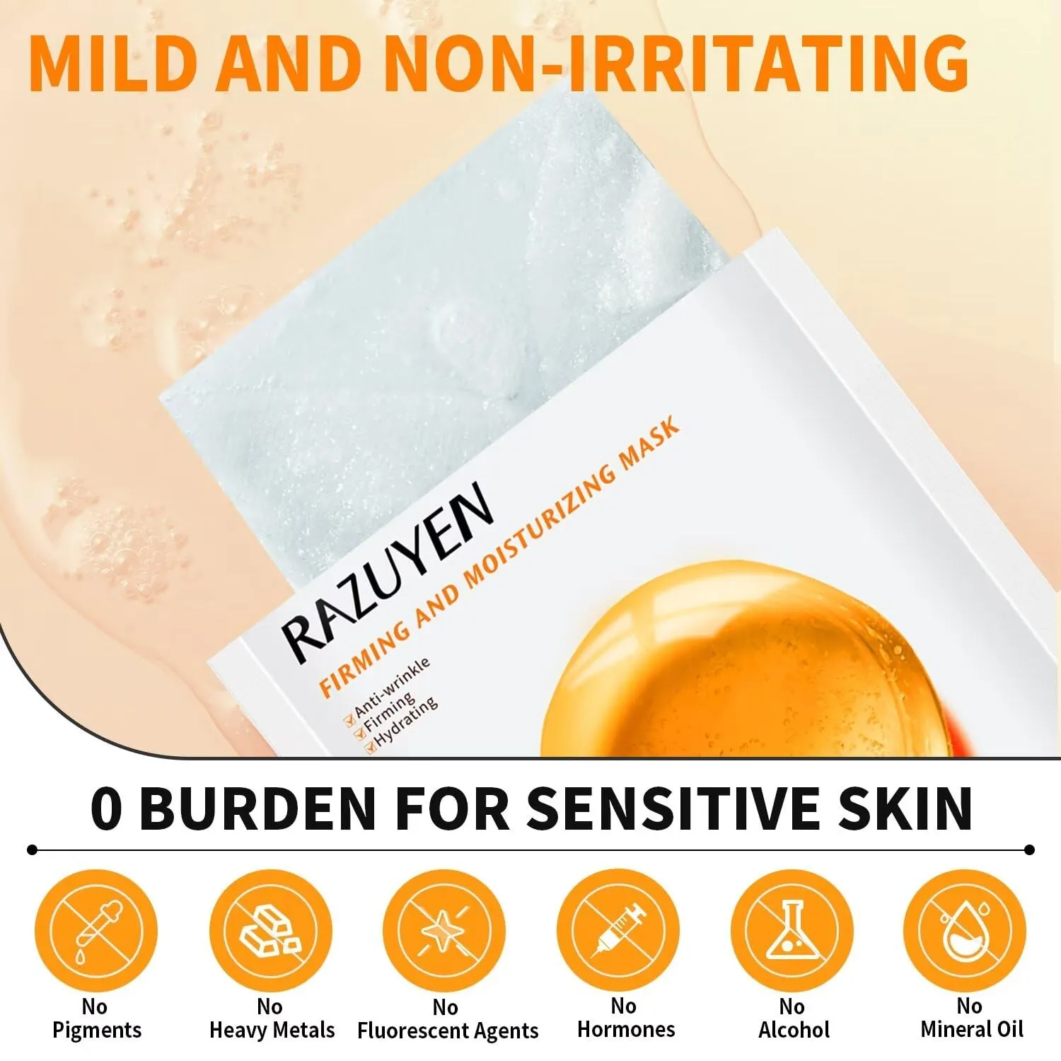 Firming and Moisturizing Sheet Face Masks with Hyaluronic Acid and Peptides, Reduce Fine Lines and Wrinkles, Hydrating & Anti-Aging Spa Face Mask, Facial Skin Care (Pack of 10)