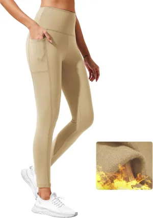 Fleece Lined Leggings Women with Pockets - High Waisted Plus Size Winter Thermal Yoga Pants