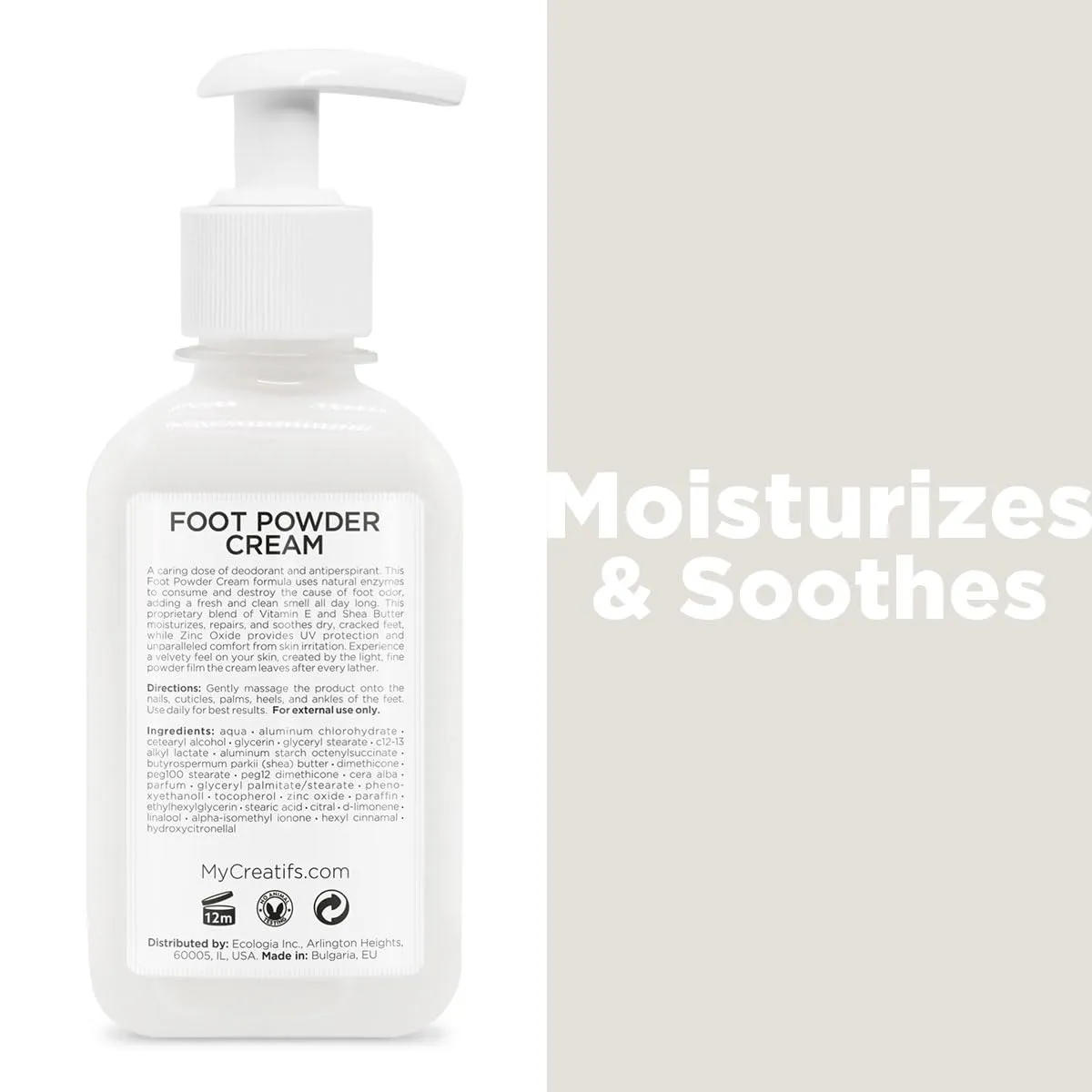 Foot Powder Cream for Dry Cracked Heels, Odor Control, and Intense Skin Hydration, 8.5 fl. oz., with Shea Butter and Vitamin E