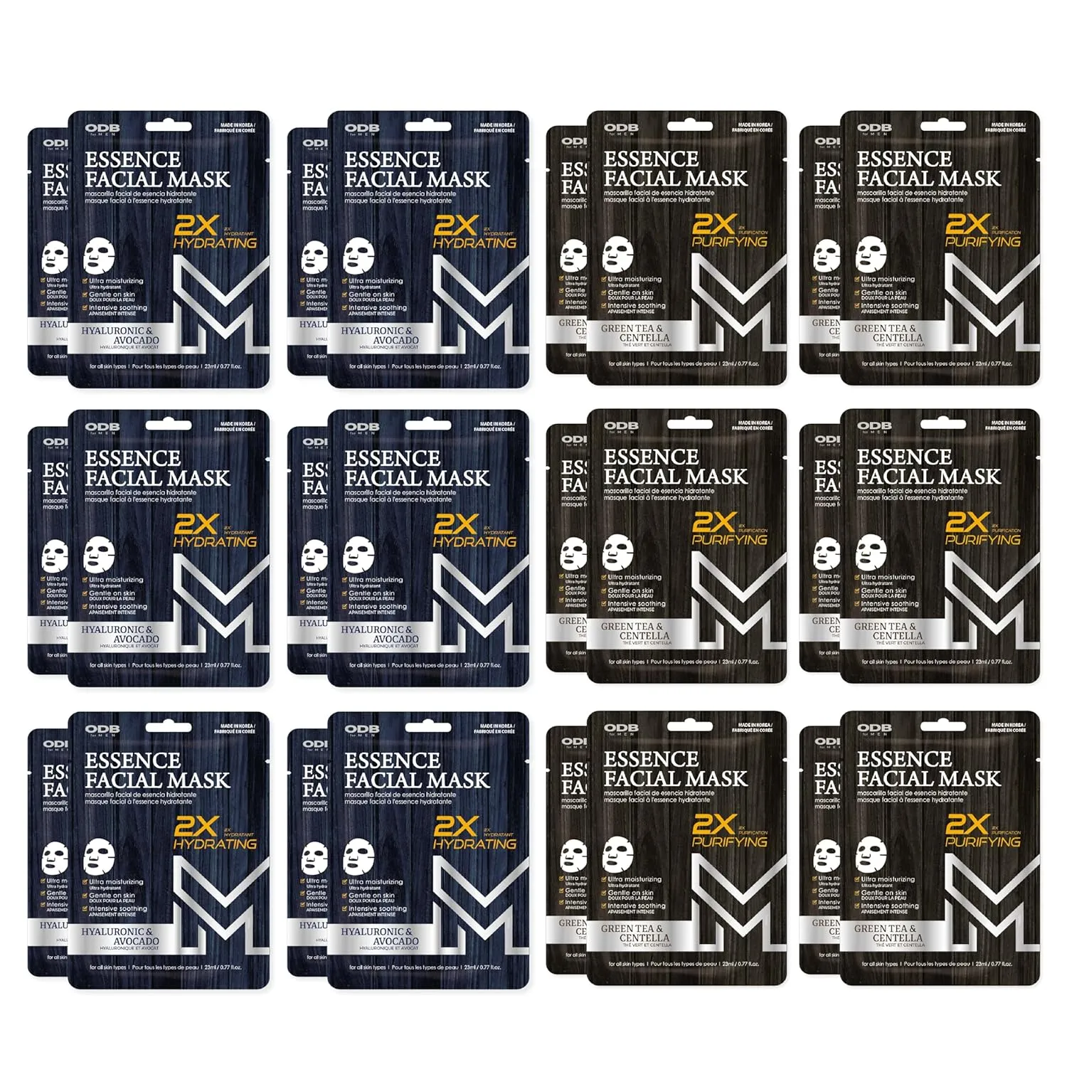 for Men - 24PK Skin Care for Men, Face Masks Bulk, Korean Face Sheet Mask, Self Care Gifts Bulk (Green Tea & Hyaluronic) (24PK Mix)
