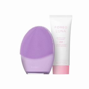 FOREO Deep & Gentle LUNA 4 Sensitive Bundle - Facial Cleansing Brush for Sensitive Skin   LUNA Micro-Foam Face Cleanser 2.0, 3.4 oz - Deep Cleansing and Firming Silicone Face Massager Beauty Set