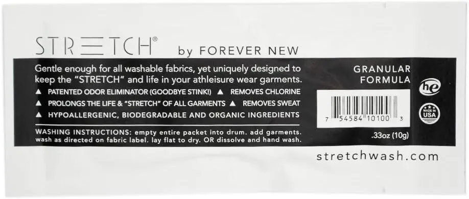 Forever New Stretch Active Wear Laundry Detergent, Powder, Original Scent, 20 Travel Size Packs - Ideal for Workout Clothes, Swimwear, Yoga Wear, Athletic Gear, and More
