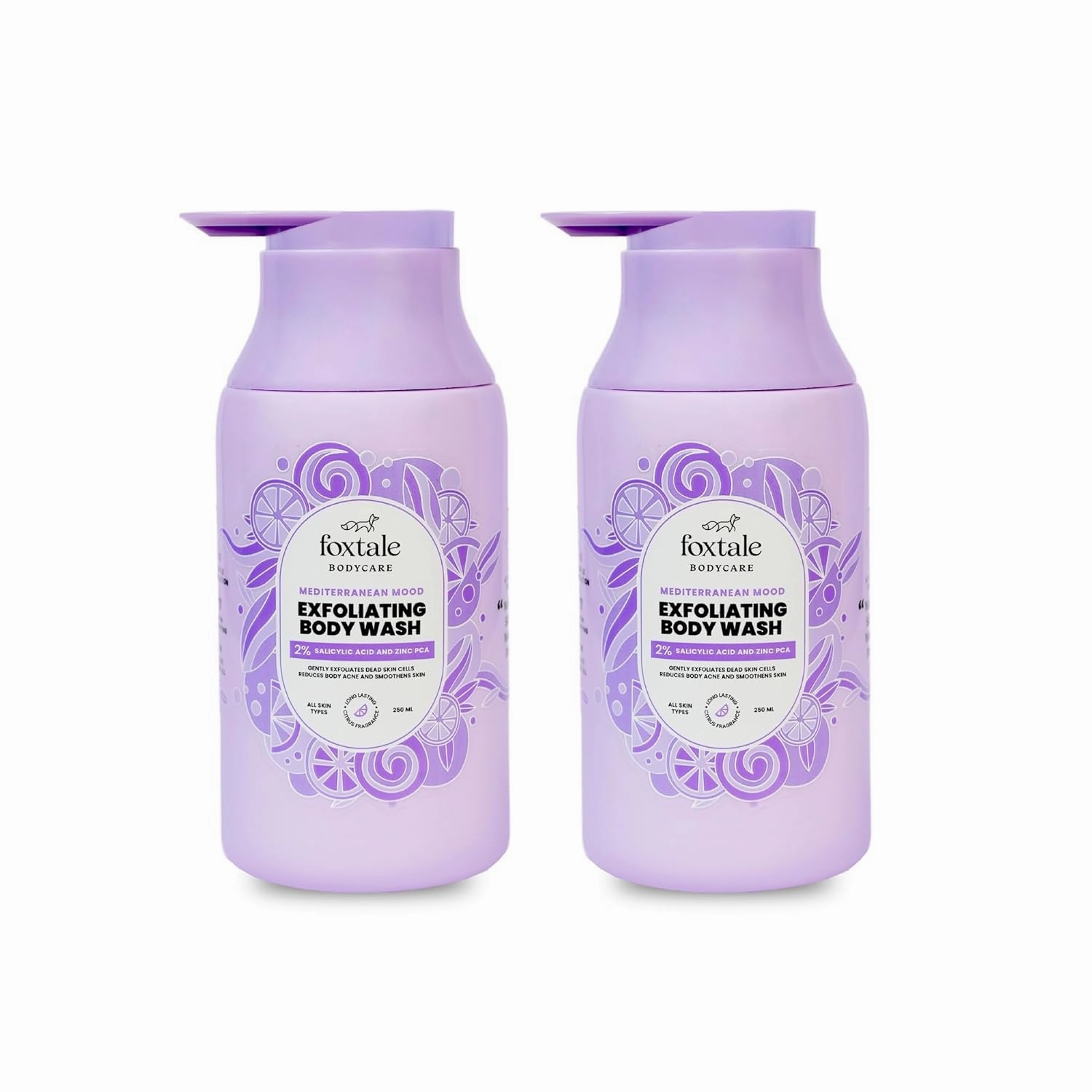 Fox-tale 2% Salicylic Acid Exfoliating Body Wash With Zinc PCA (2 Pcs) | Reduces Body Acne& Strawberry Skin | Smoothens Uneven Texture | Body Wash for Men & Women| Exfoliating Shower Gel | 500 Ml