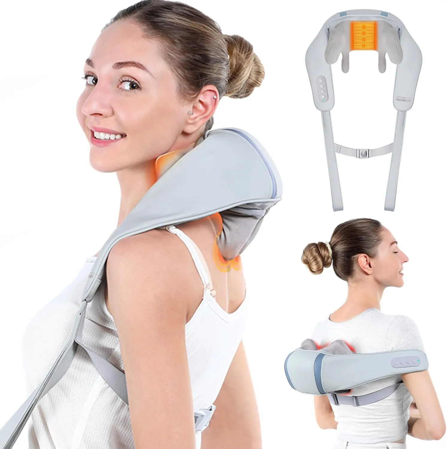FSA/HSA Eligible Cordless Neck Shoulder Massager for Pain Relief Deep Tissue, 5D Shiatsu Back Massager with Heat, Wireless Rechargeable Shoulder Massage Pillow, Best Gifts for Men,Women,Mom & Dad