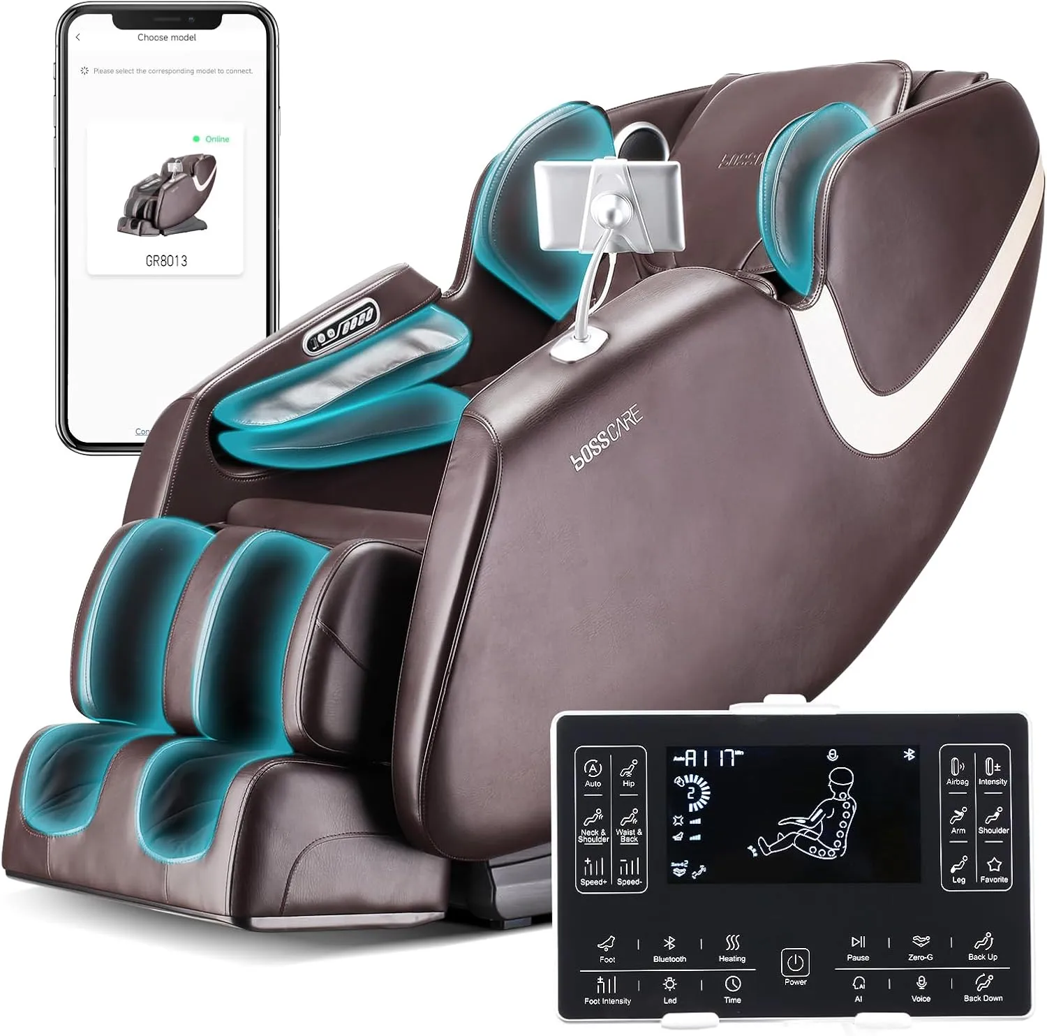 Full Body Airbag Massage Chair: 2025 BOSSCARE Shiatsu Zero Gravity Massager Chairs - AI APP Control Back Heating - Relaxing Massaging Recliner for Friend Family