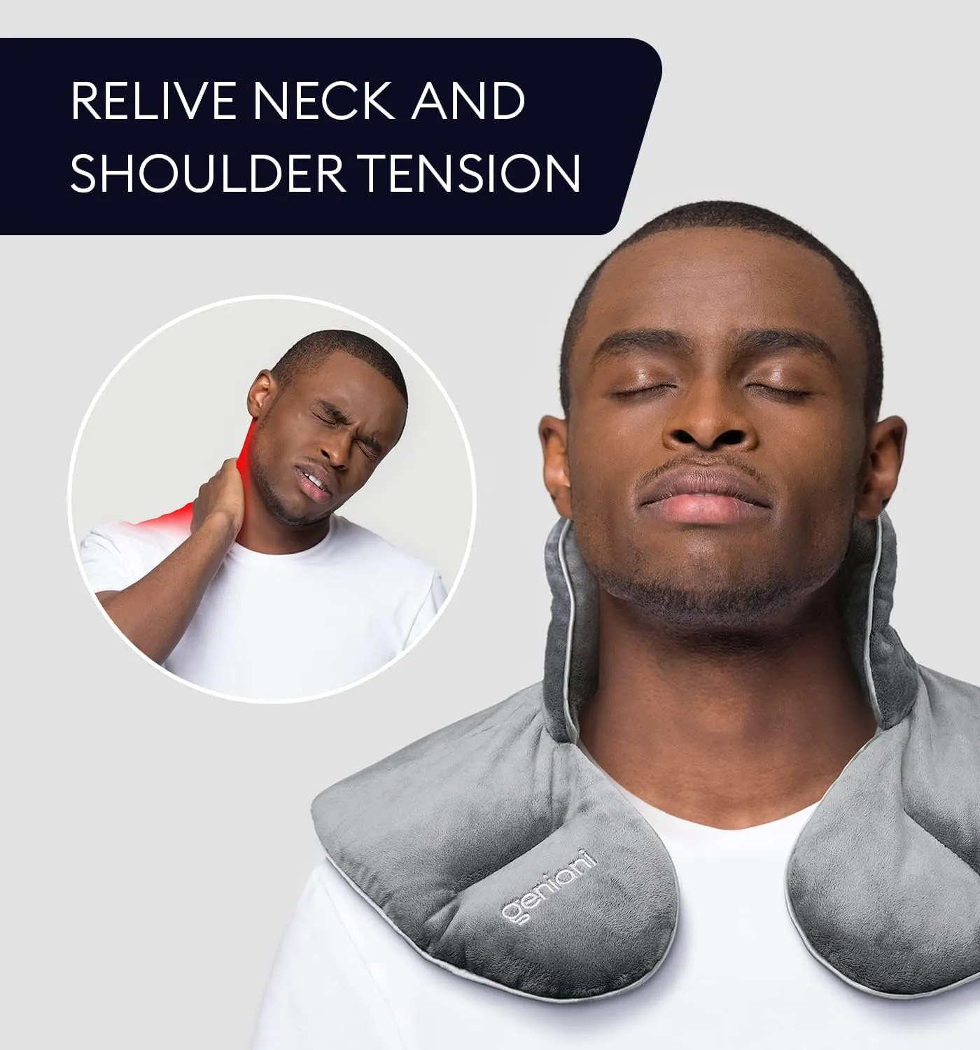 GENIANI Microwavable Heating Pad for Neck and Shoulders with Herbal Aromatherapy - Calming Weighted Cordless Neck Wrap - Heat Pad for Pain Relief and Spasm - Hot and Cold Compress (Cloud Grey)