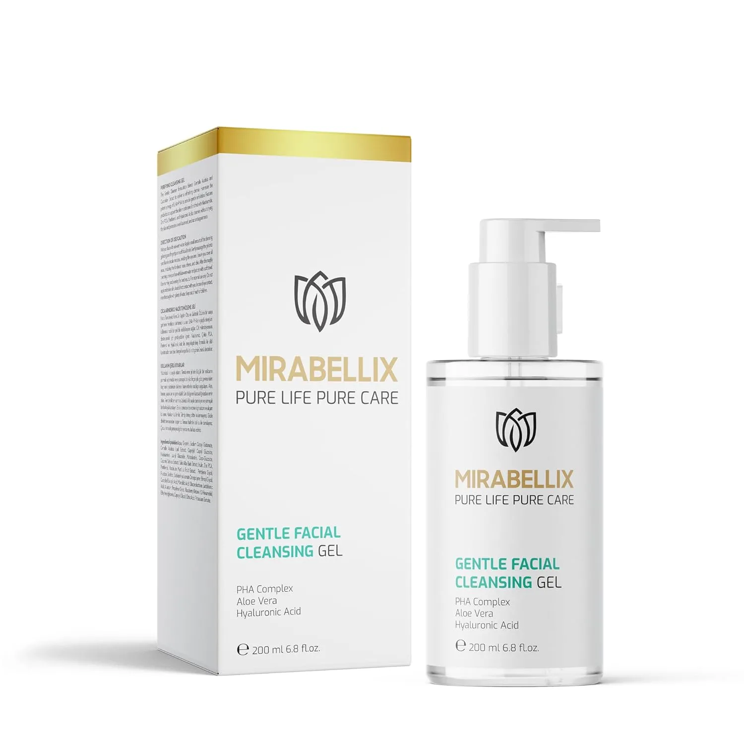 Gentle Facial Cleansing Gel 200ml with PHA Complex, Aloe Vera, Hyaluronic Acid & Niacinamide – Hydrating, Purifying & Soothing Cleanser