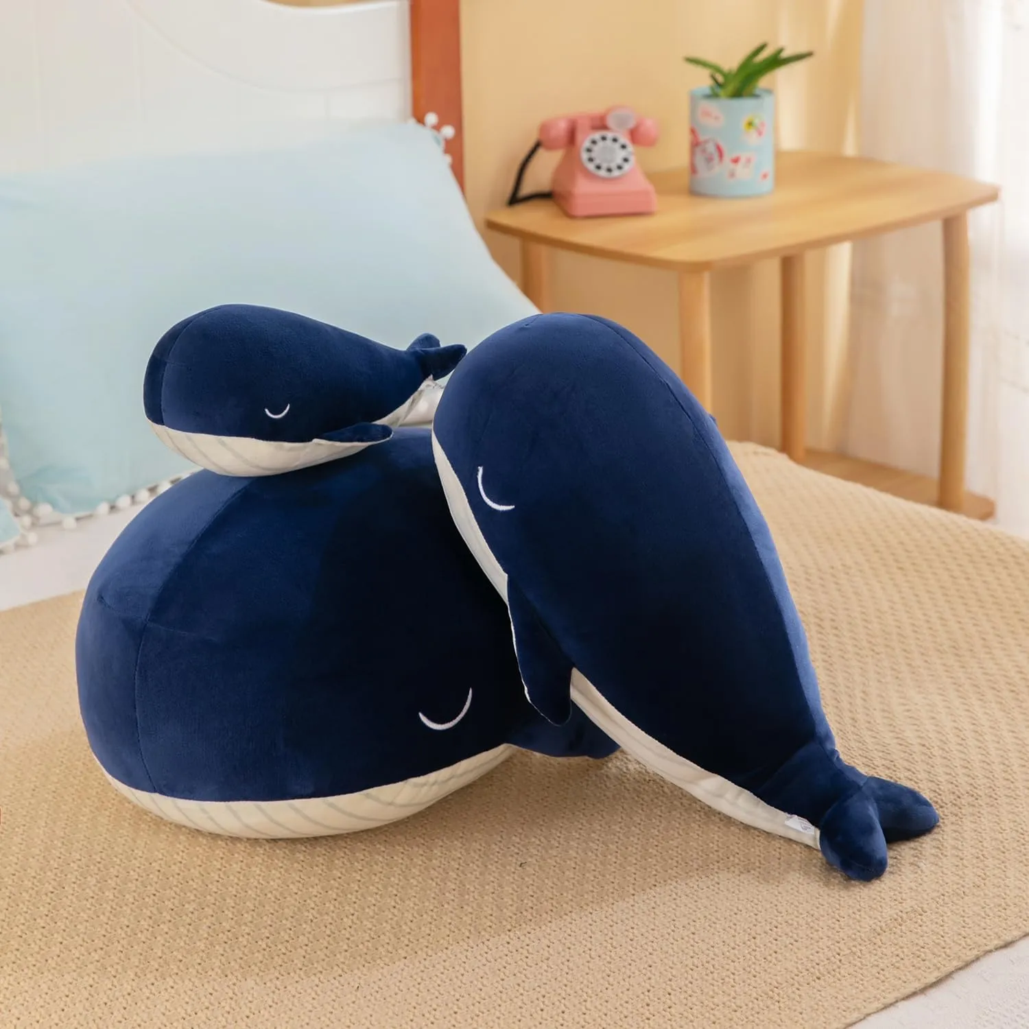 Gentle Whale Plush Toy Ultra Soft Cotton Sea Mammal Doll Cozy Companion for All Ages Children Best Birthday Gift Pillow (Blue 18inch)