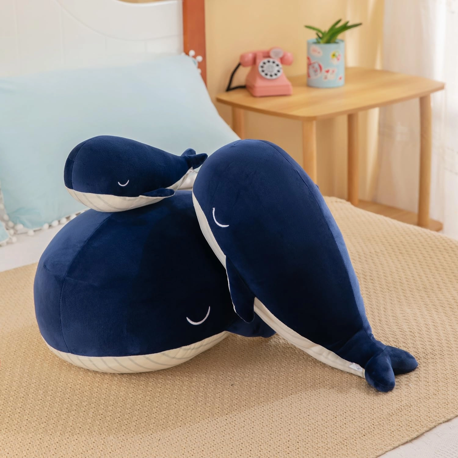 Gentle Whale Plush Toy Ultra Soft Cotton Sea Mammal Doll Cozy Companion for All Ages Children Best Birthday Gift Pillow (Blue 26inch)
